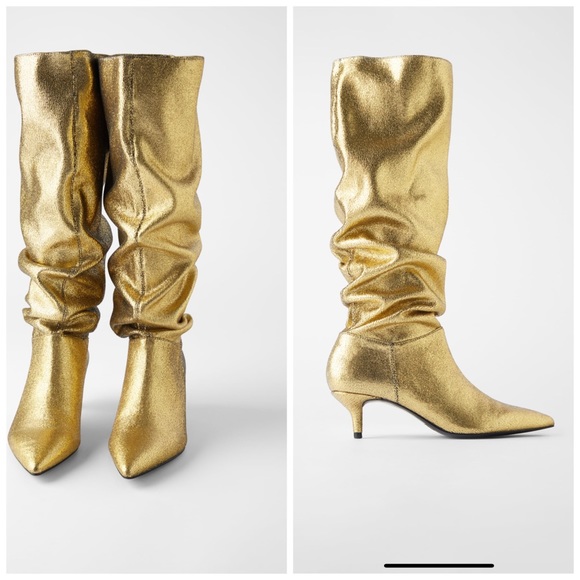 Zara Shoes - ZARA Metallic Kitten Heel Boot 6.5 7.5